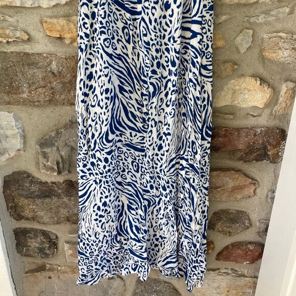 Reformation Crimini Side Slit Low Midi Dress Blue Cheetah Leopard Womens 0 $148 - Picture 8 of 12